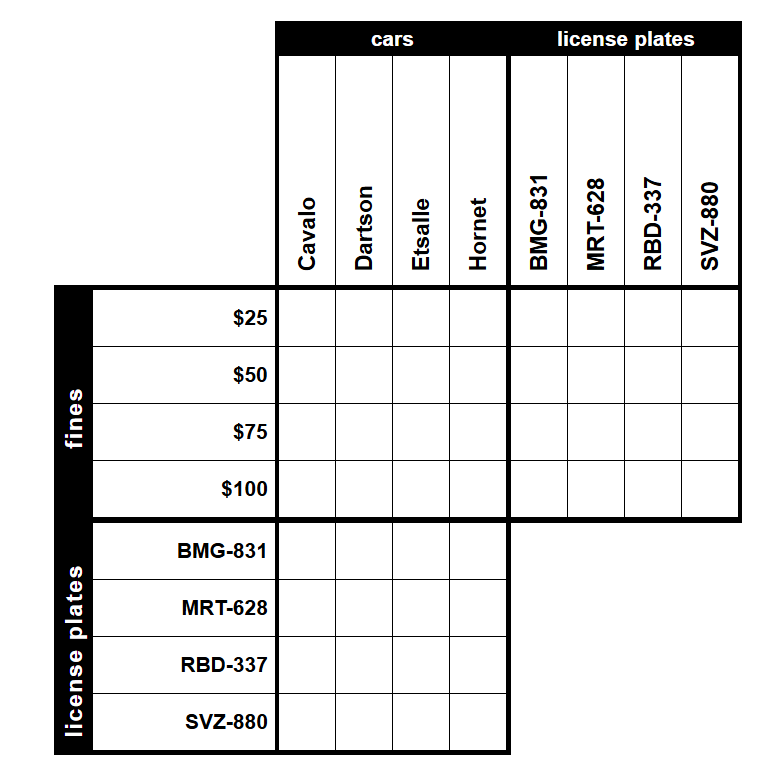 A logic grid puzzle referenced below